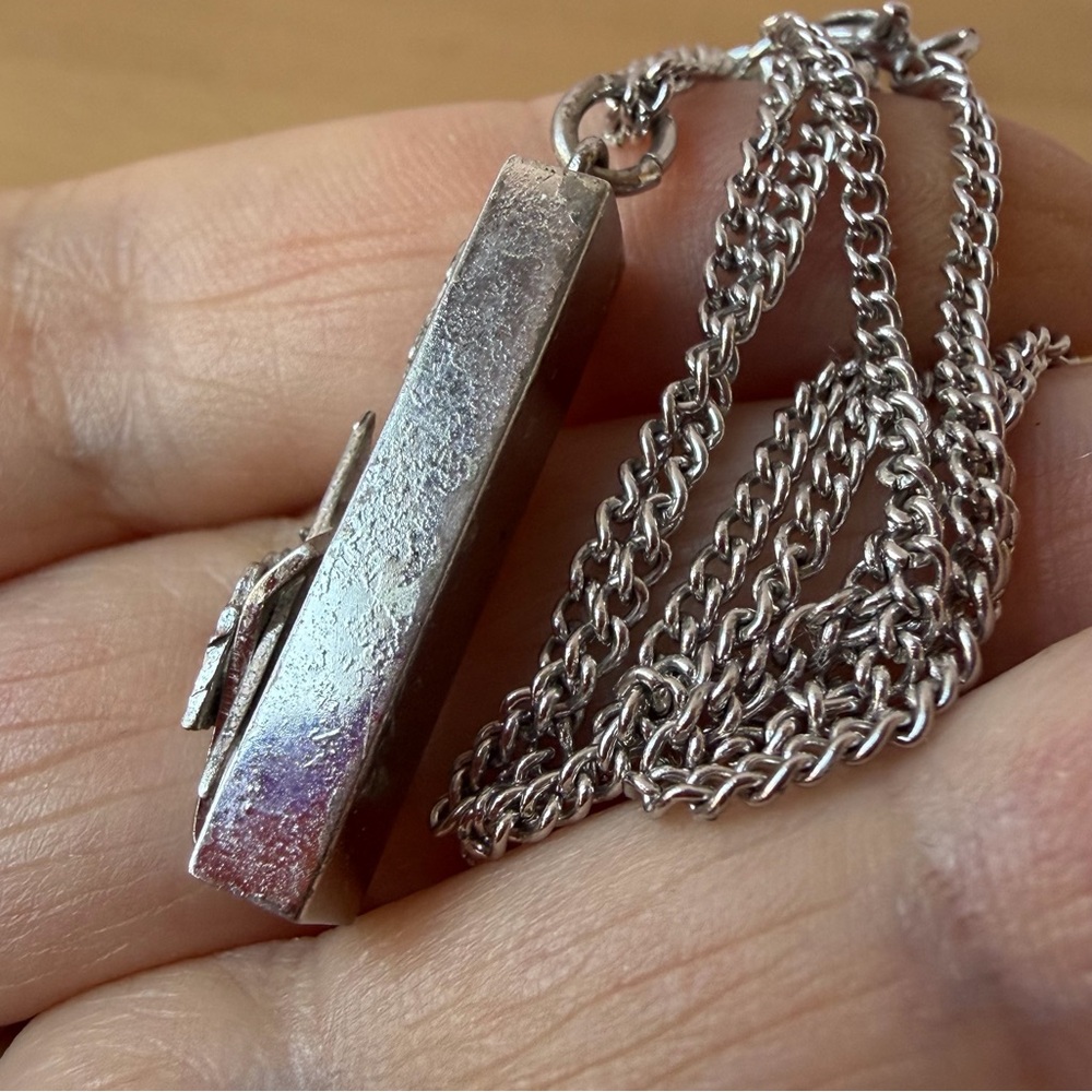 Vintage MAZAL MEZUZAH Jewish Star of  David Pendant necklace silver tone metal - Picture 12 of 16